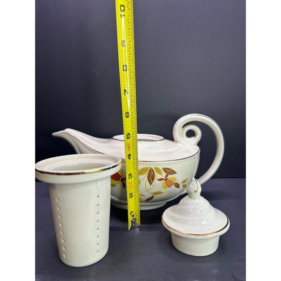 Vtg Hall Superior Jewel Autumn Leaf Pattern Aladdin Teapot Infuser Lid 9.5" Long - Picture 11 of 16